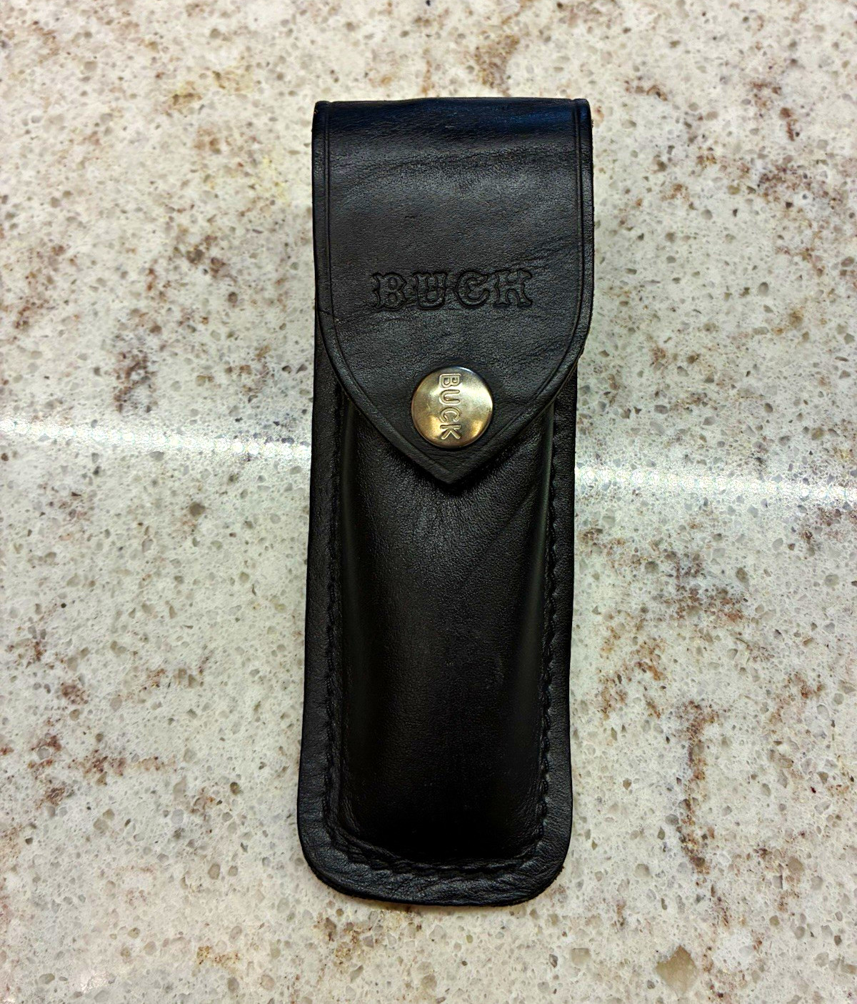 Vintage Buck 317 Black Leather Knife Sheath Belt Loop Retaining Snap Flap
