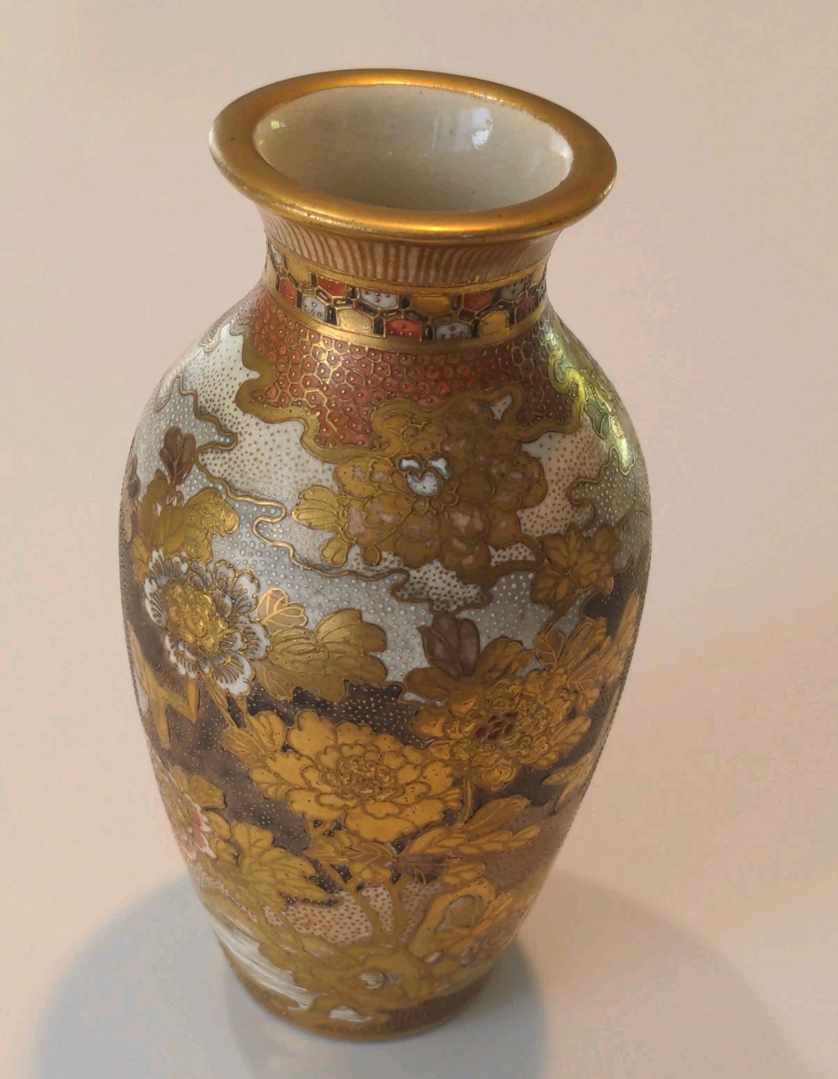 Japanese Satsuma Handmade Vase Gold Floral Design Collectible Unique Decor