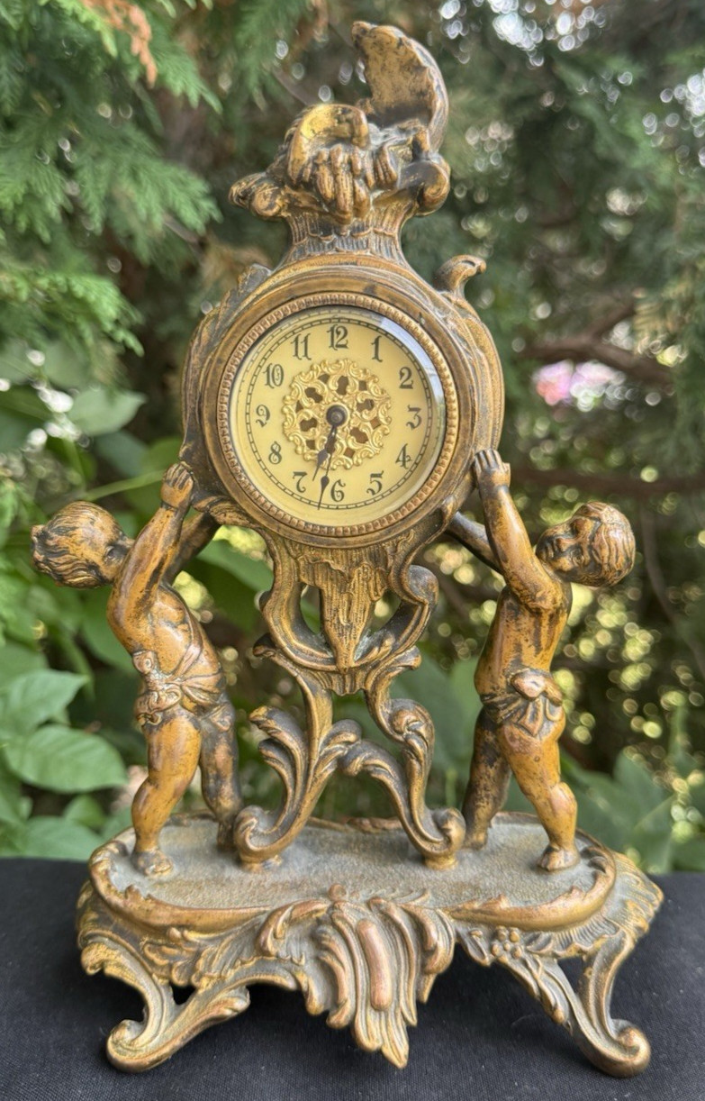 Antique C 1890s Jennings Brothers #289 Figural Novelty Mantle Desk Clock - VIDEO
