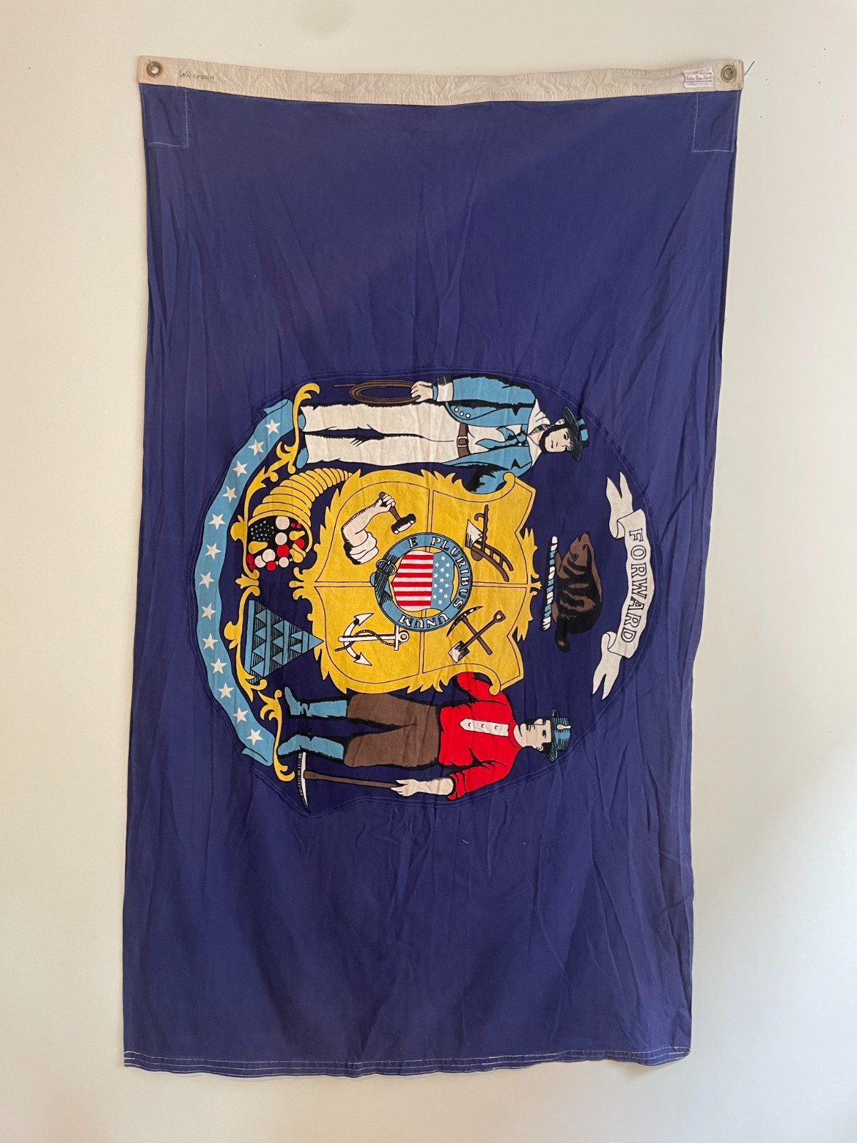 Vintage Valley Forge WISCONSIN State Flag 3x5 Applique 100% Cotton Bunting USA