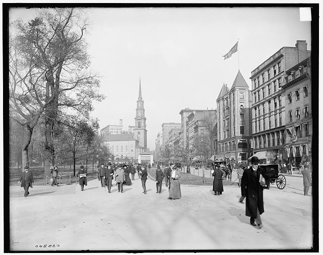 Photo:Boston Mass Tremont Street Mall 1900s Park Church Scene