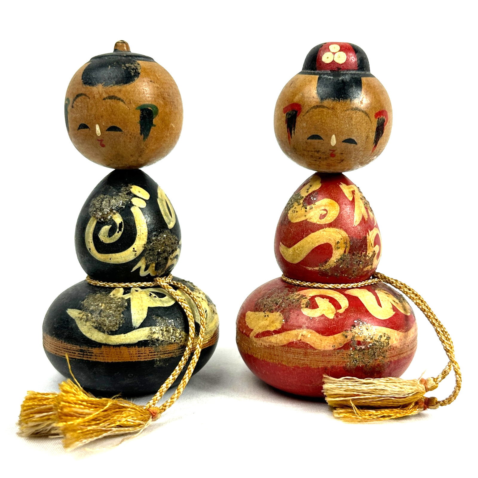Pair Vintage Japanese Nodder Kokeshi Dolls Togatta Onsen Irohaya Ryokan 4.5\