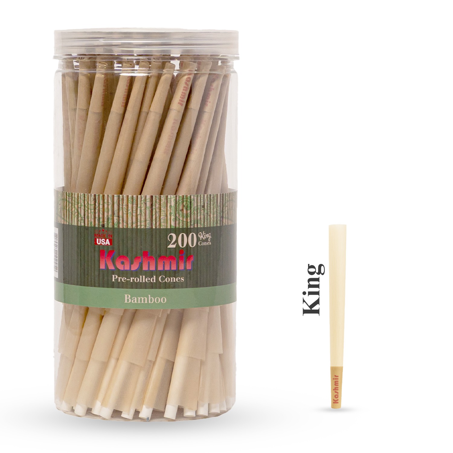 Kashmir Pre Rolled Cones Bamboo King Size 200 Ct Rolling Paper Cones W/Tips
