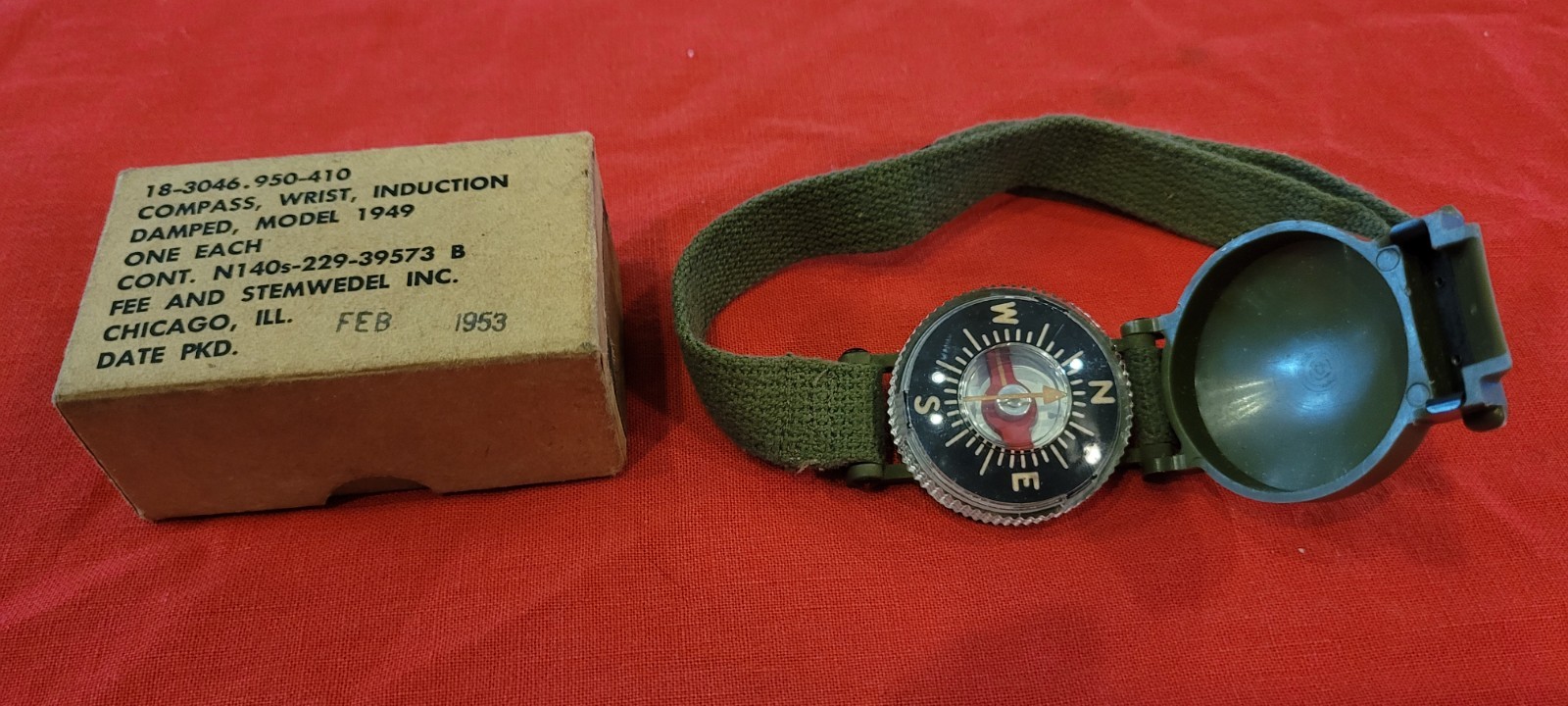 MINT M1949 US Military Wrist Compass Fee & Stemwedel Feb 1953 Korean War IN BOX 