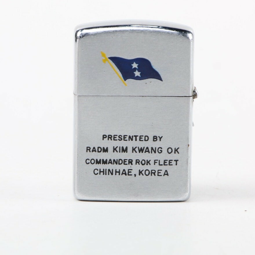 Vintage Korean Military Lighter Presented Radm Kim Kwang OK Commander ROK Fleet