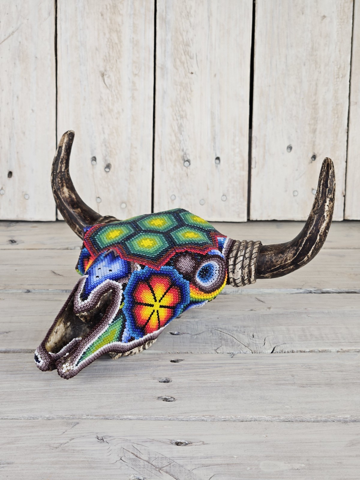 Wixárika Huichol - Resin Bull Skull – Handmade with Glass Beads on Beeswax