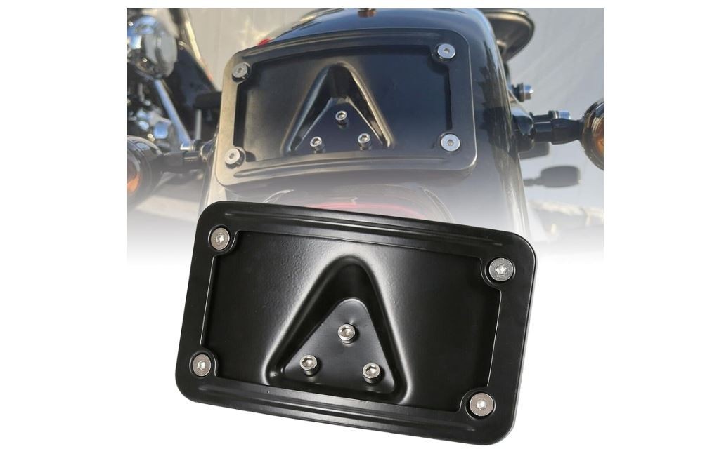 Curved Laydown License Plate Mount Frame 3-Hole Steel Aluminum 4x7\