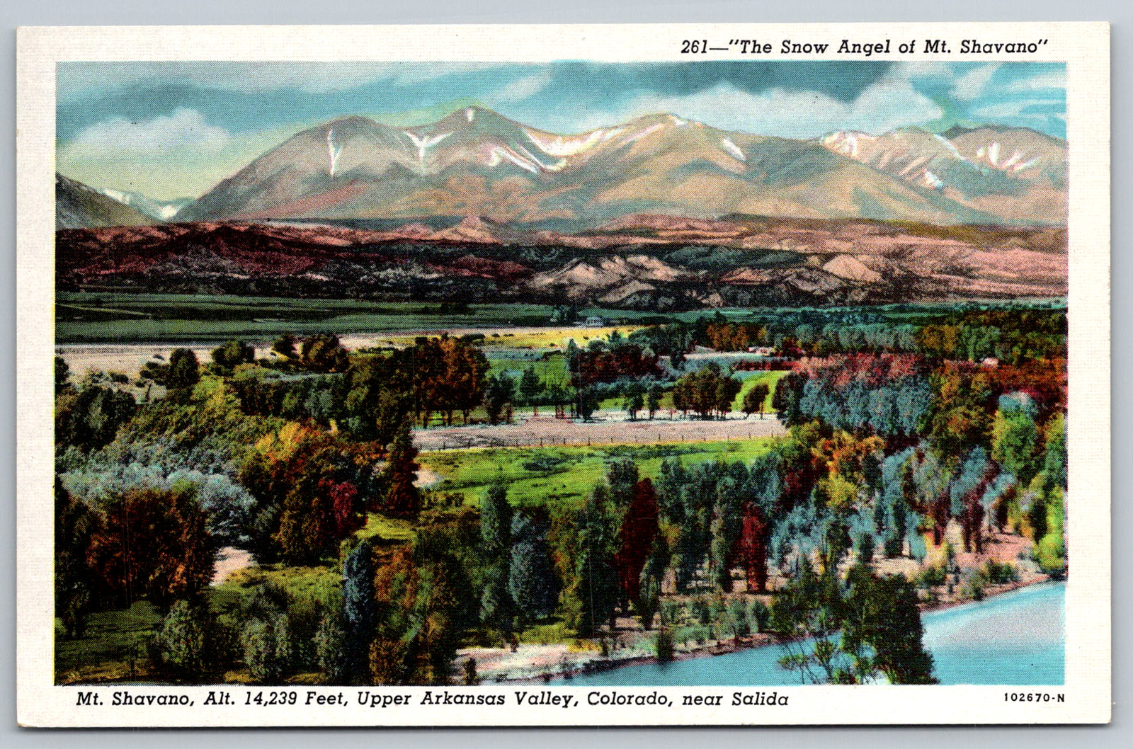 c1940s Mt. Shavano Snow Angel Salida Colorado Linen Postcard