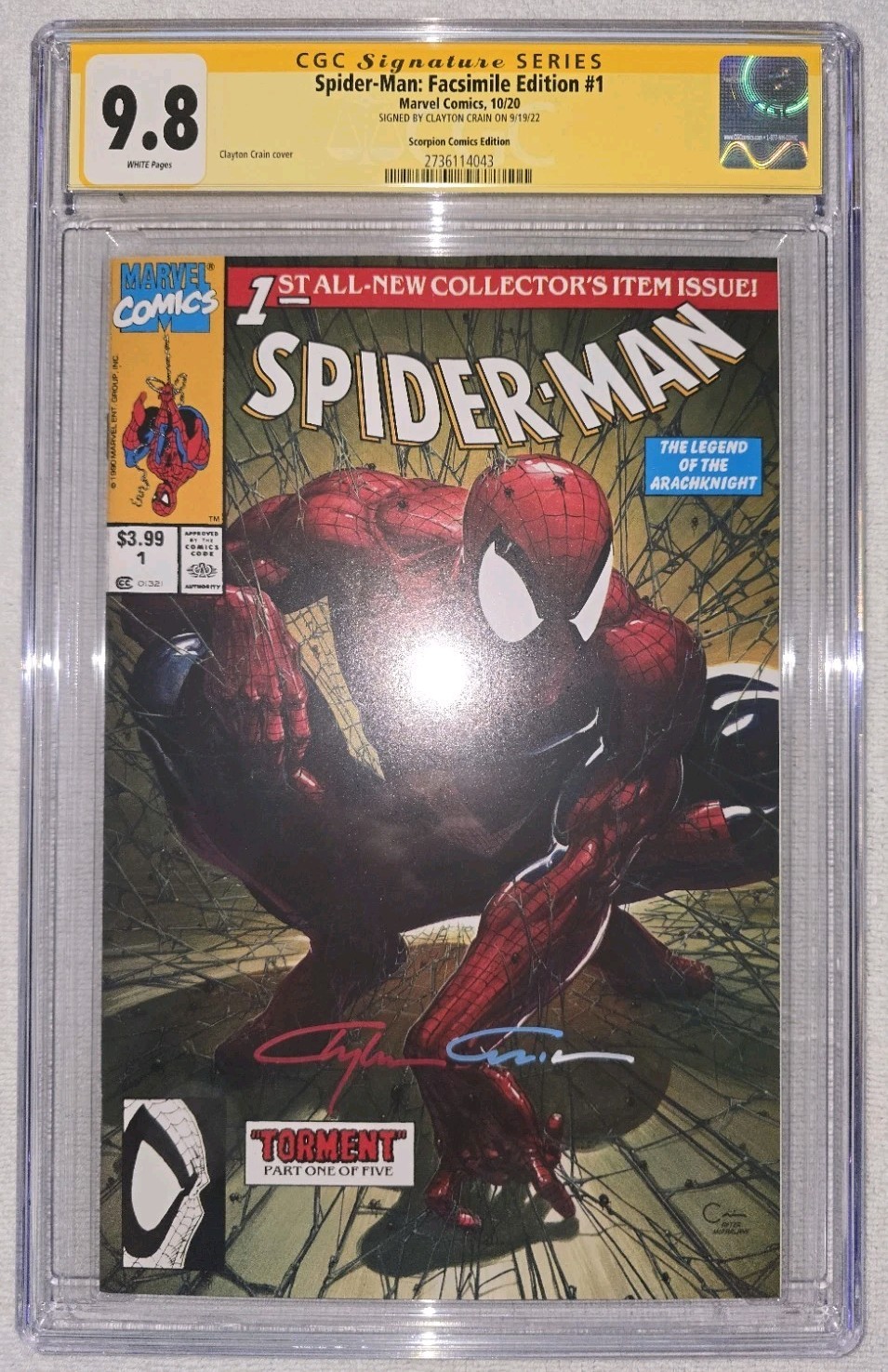 Spider-Man : Facsimile CGC SS 9.8 Crain Variant  Scorpion Comics 