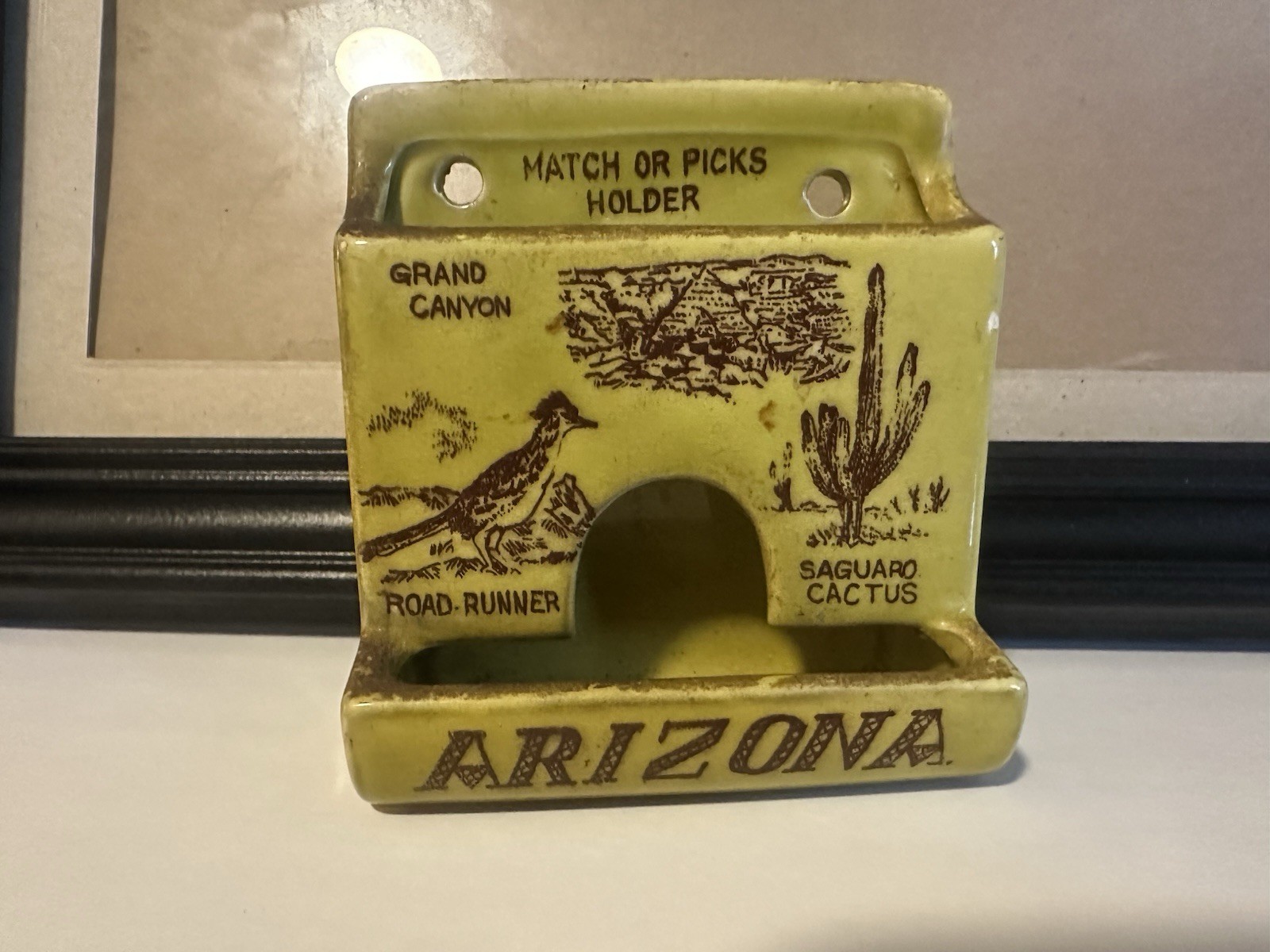 Arizona Grand Canyon Saguaro Cactus Wall Mount Match/Picks Holder Vintage/MCM