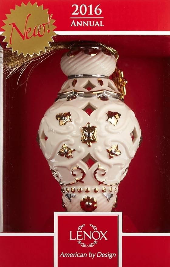2016 Lenox Annual Porcelain Christmas Ornament White Gold Brand New in Red Box