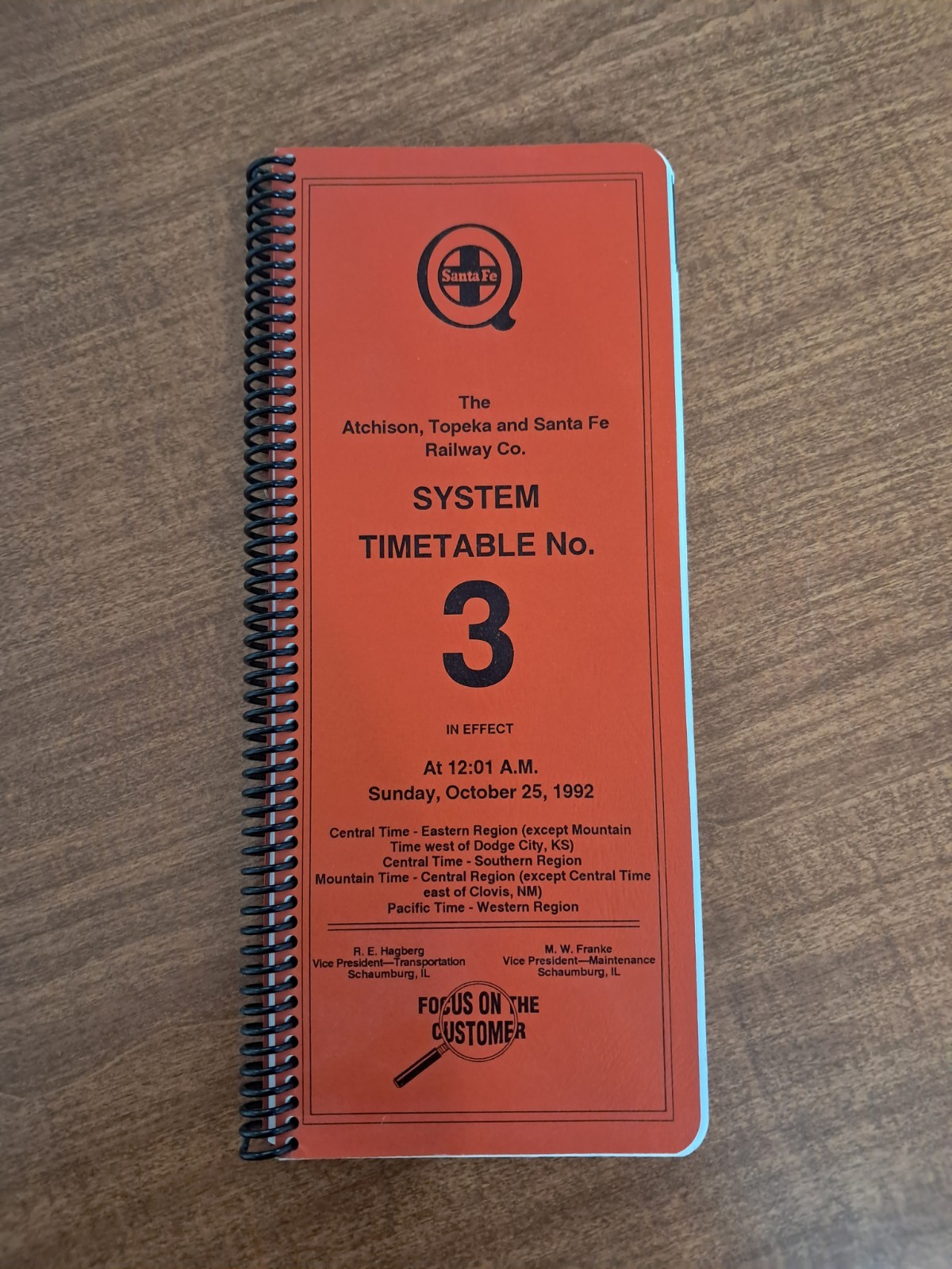 Vintage 1992 Table Book No. 3 Santa Fe Railrod System Time Topeka Atchison Train