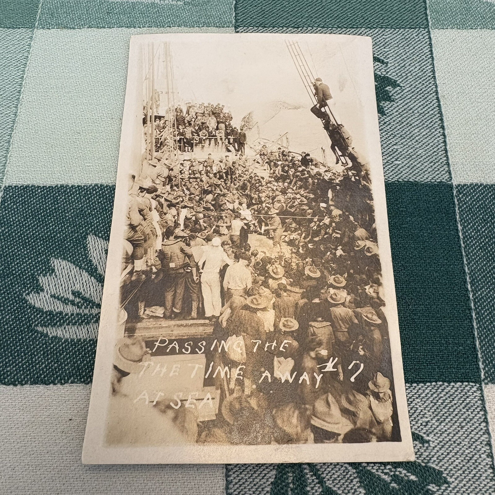 c. 1910s WW1 Troop Transport RPPC Soldiers Passing Time At Sea Military Ship 