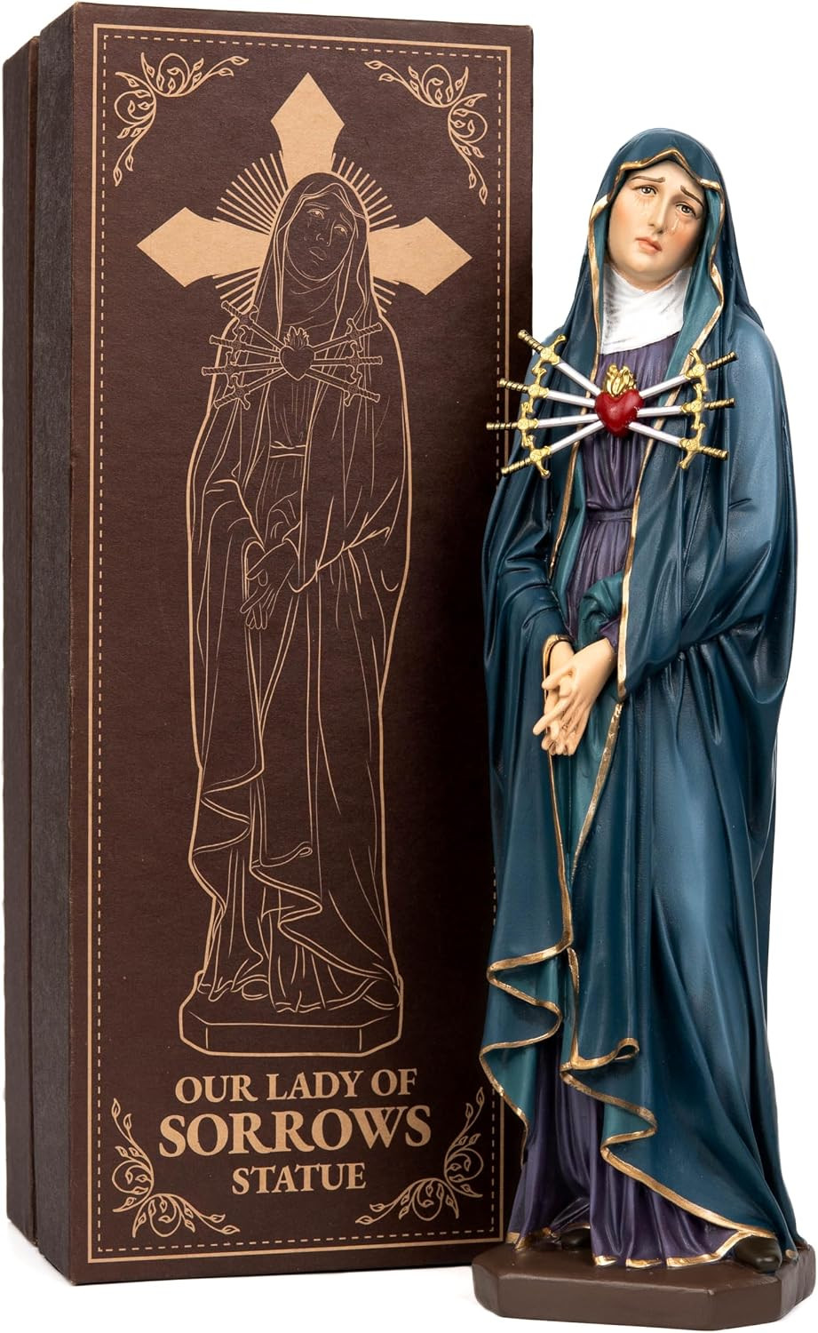 Hand-Painted Our Lady of Sorrows Statue, Blessed Virgin Mary Figurine, Spiritual