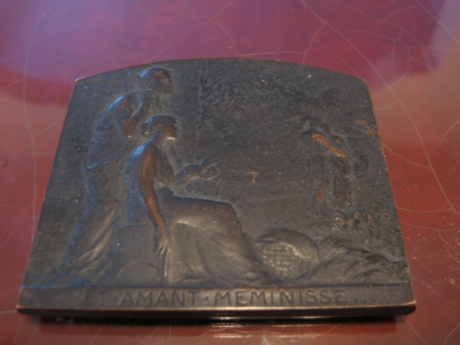 Vtg Antique Henry Dropsy Signed Bronze Double Sided Plaque Et Ament Meminisse