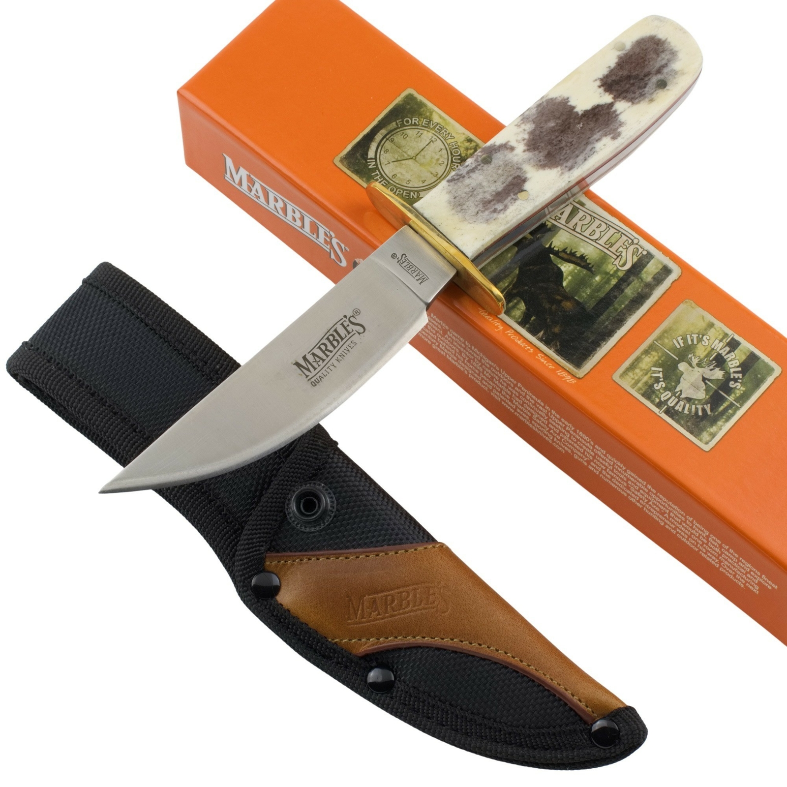 Marbles Cowboy Appaloosa Handles Hunting Skinning Knife MR318 Sheath Full Tang
