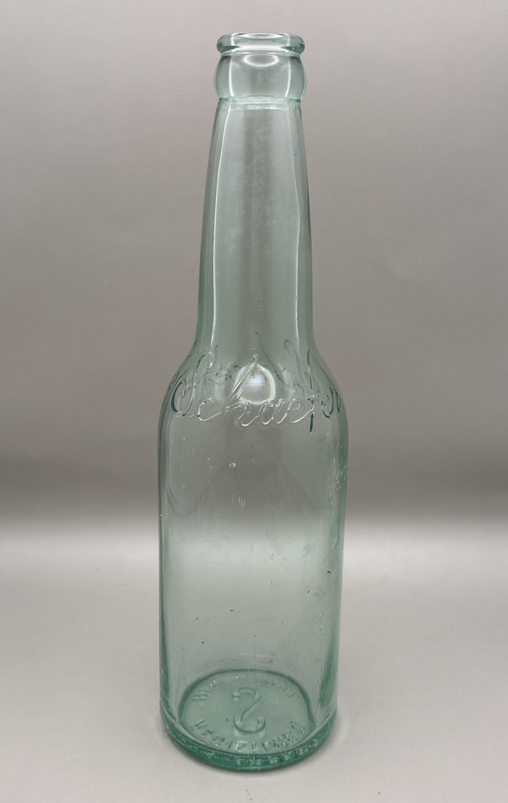Vintage Schaefer Green Blue Beer Bottle Embossed Lettering