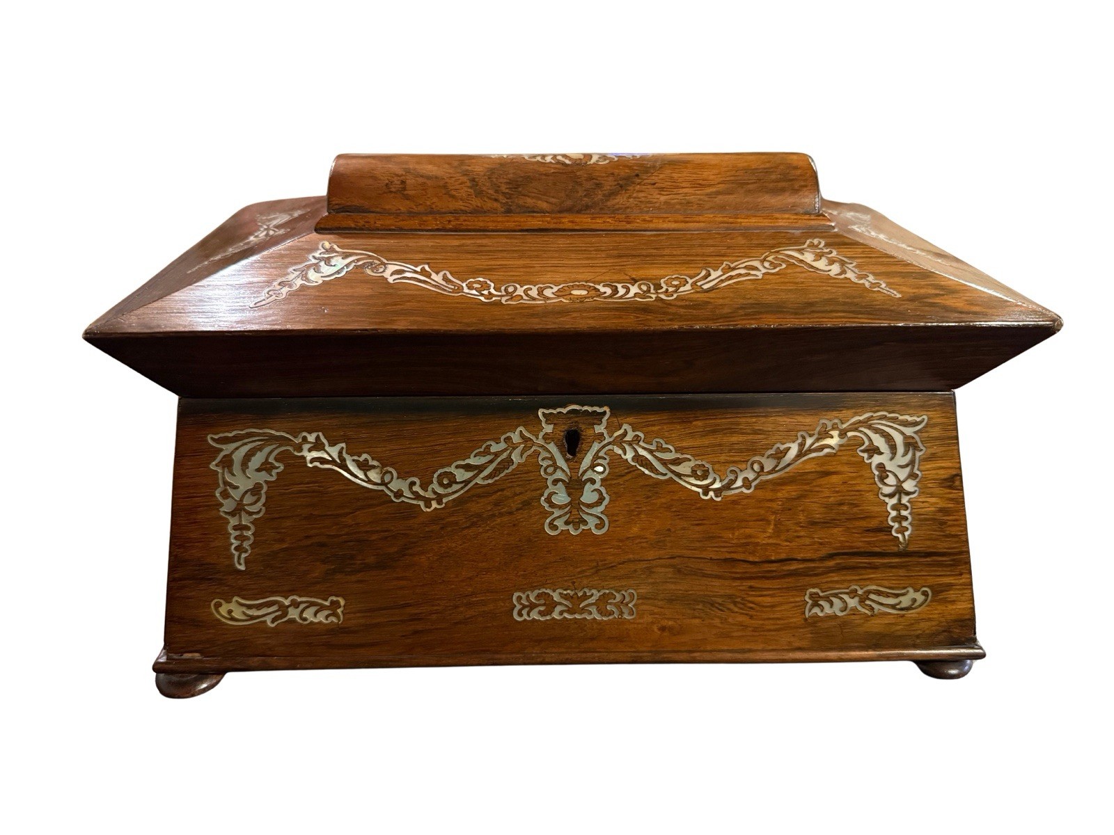 Large Antique 19thC Mother of Pearl Inlaid Rosewood Regency Period Tea Caddy Box