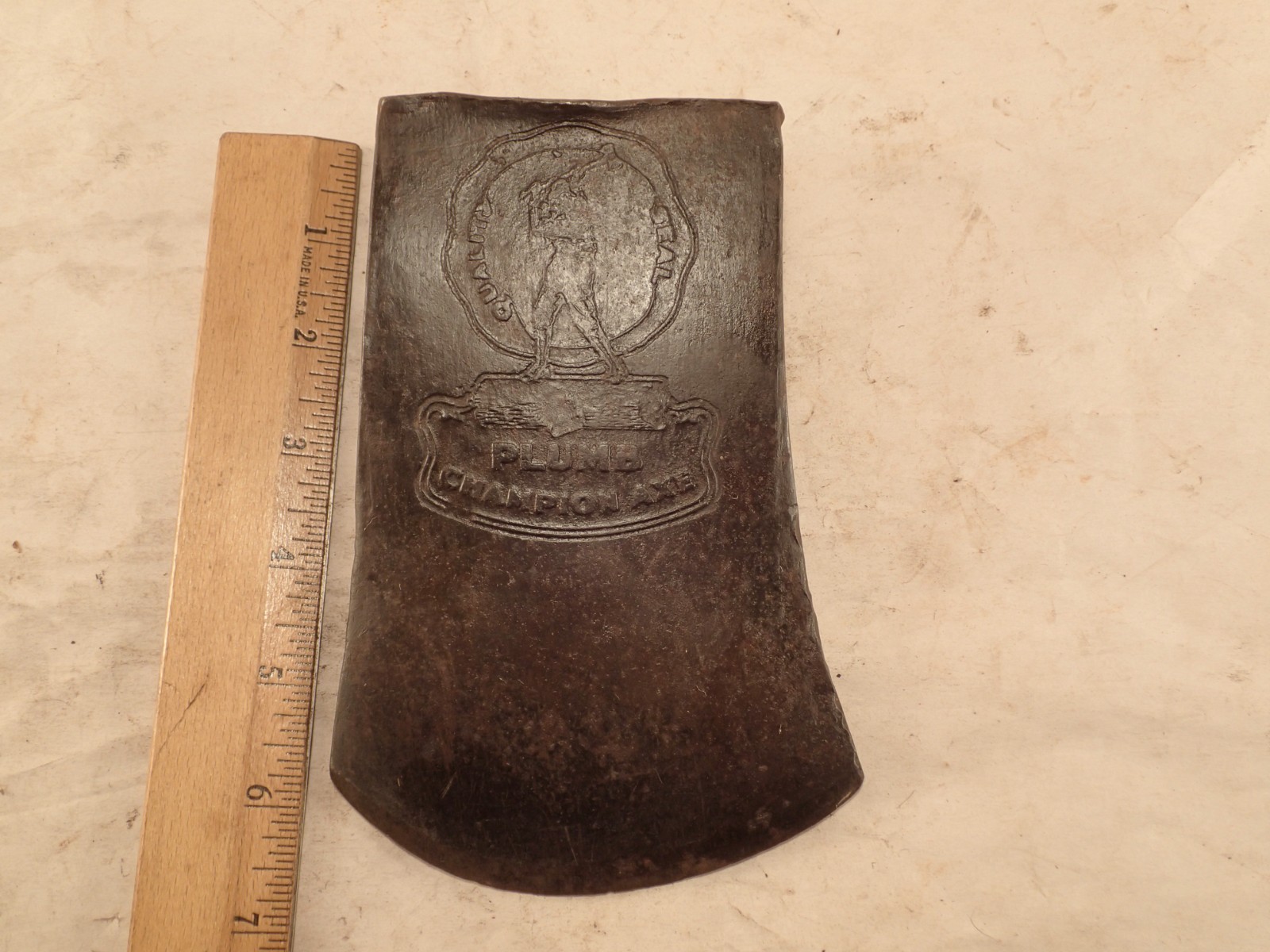 Scarce Vintage PLUMB CHAMPION Embossed Quality Seal Single Bit Axe Head 4 lbs.
