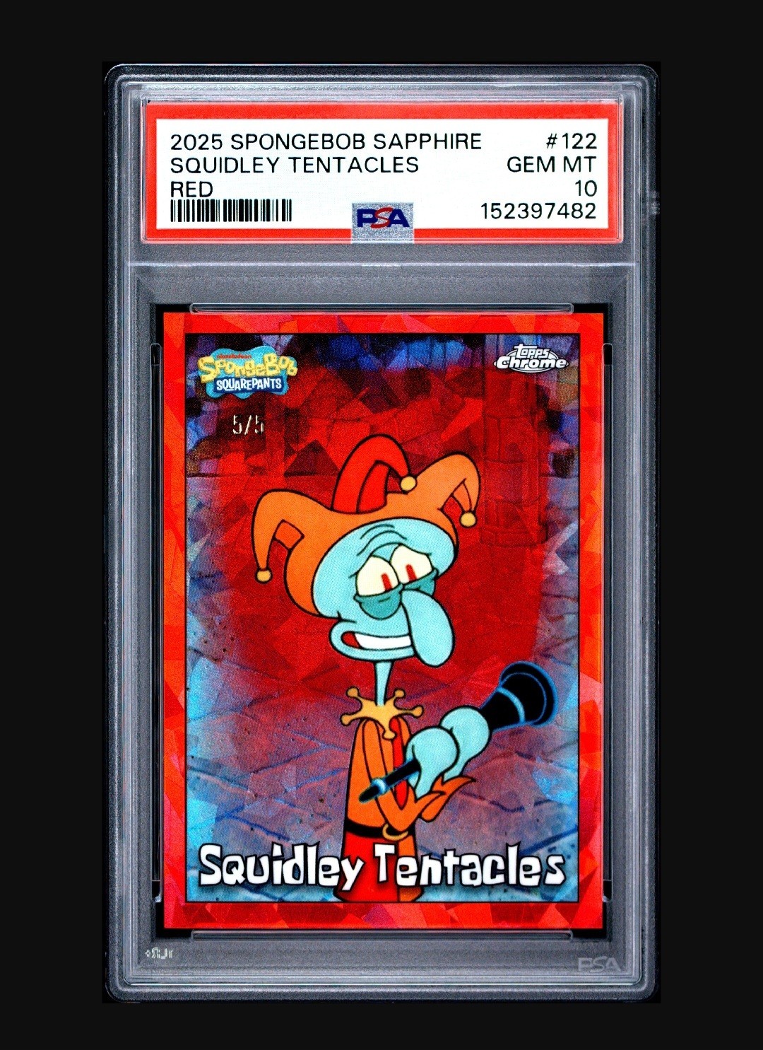 2025 TOPPS CHROME SPONGEBOB SAPPHIRE RED #122 SQUIDLEY TENTACLES /5 PSA 10