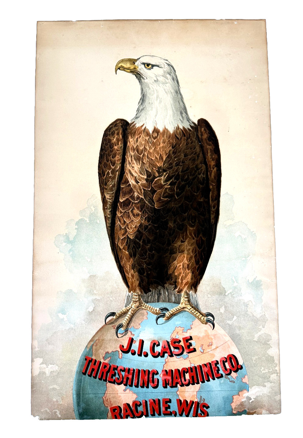 1900's Antique J.I. Case 'Old Abe' Threshing Machine PAPER Lithograph Sign