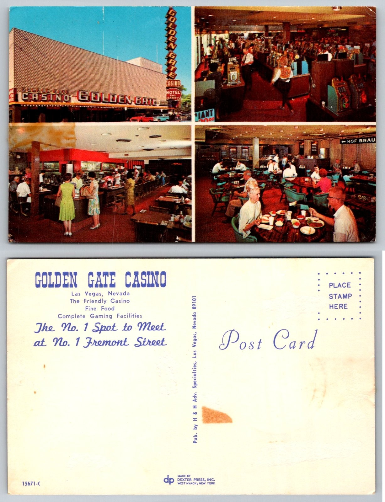 Las Vegas Nevada Golden Gate Casino Exterior Interior Dining Gambling Postcard