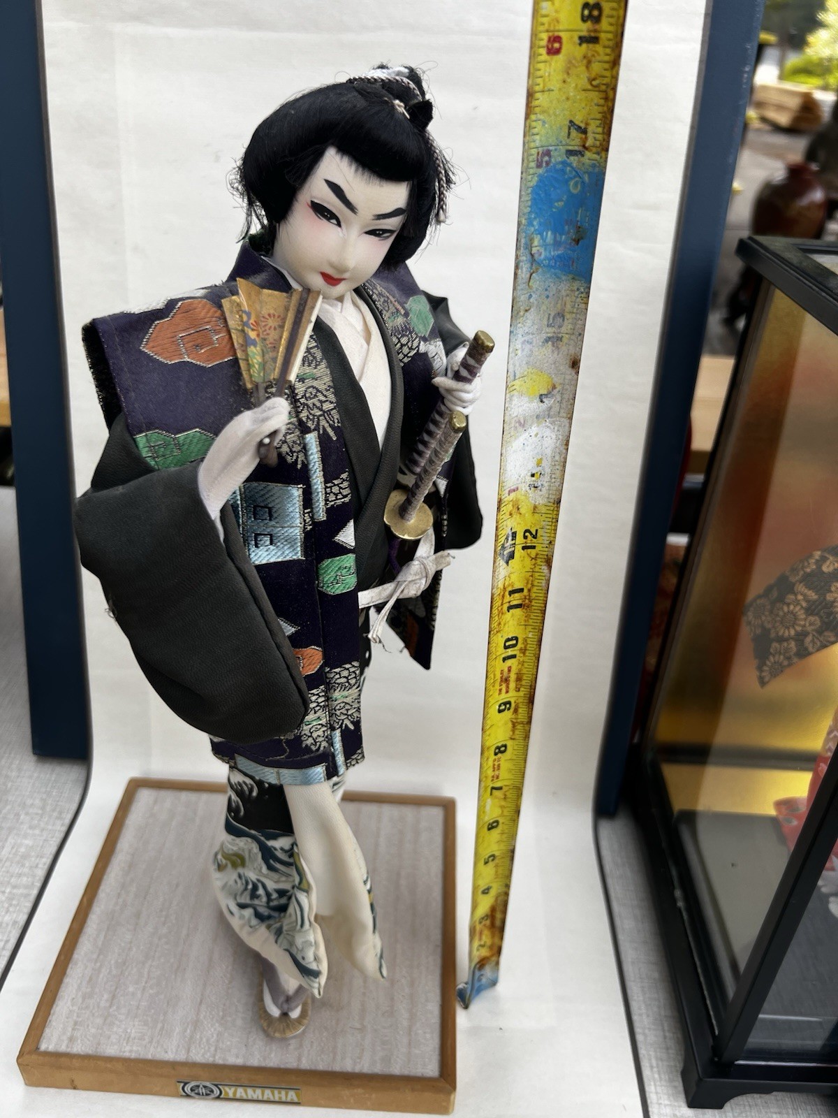 Two Vintage Asian Dolls Japanese geisha or kabuki doll and a young samurai.
