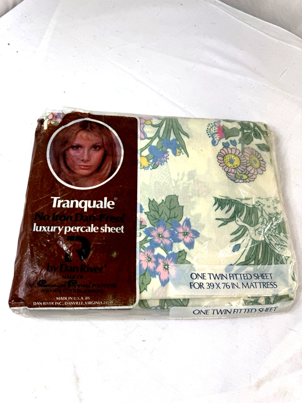 Vtg Dan River Floral Percale Flowers Twin Fitted Bed Sheet New Tranquale FreShip