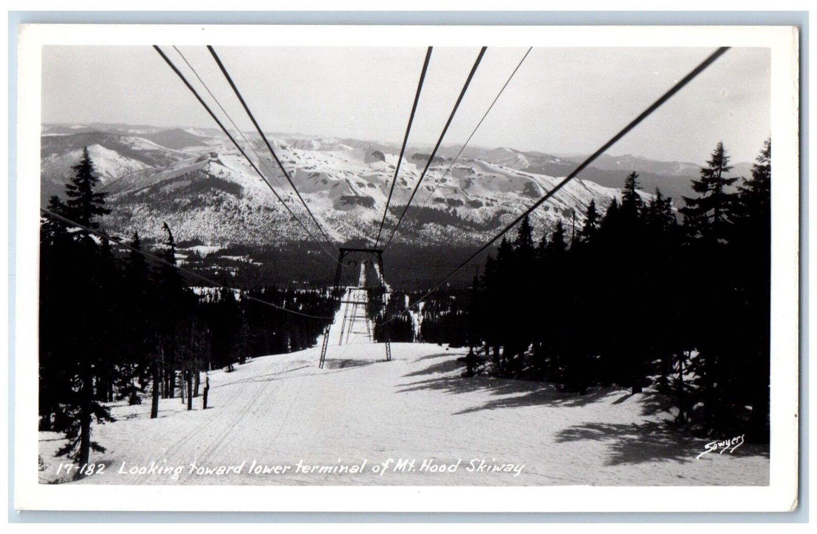 Oregon OR Postcard RPPC Photo Looking Toward Lower Terminal Of Mt. Hood Skiway
