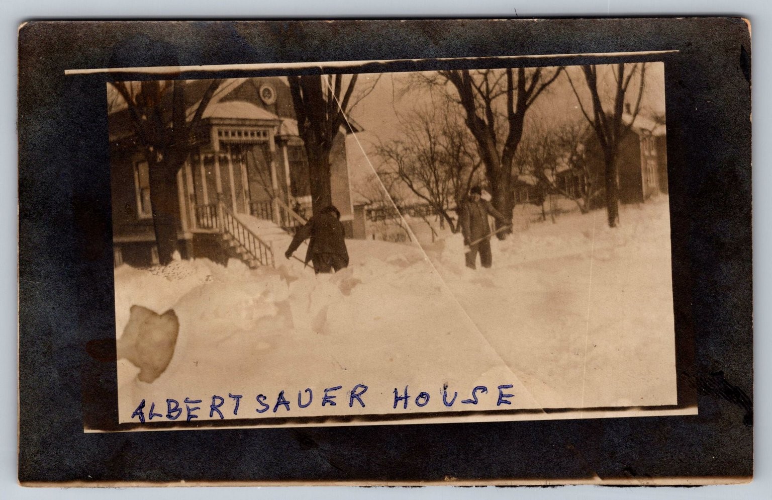 Vintage RPPC Albert Sauer House Yates Center KS Snow Shovelers 1920s Photograph