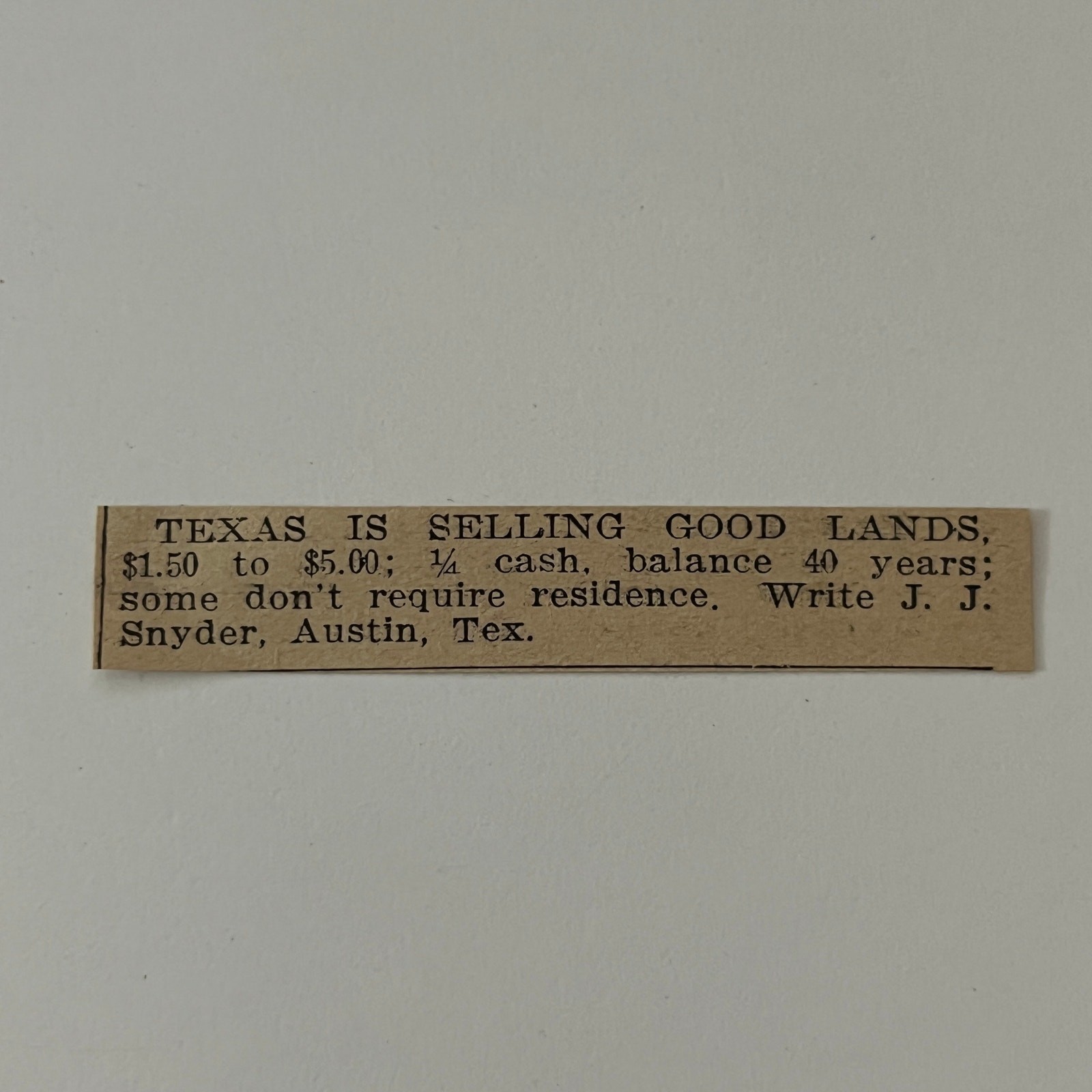 Texas Is Selling Good Lands J. J. Snyder Austin TX 1911 Ad SAG9-S14