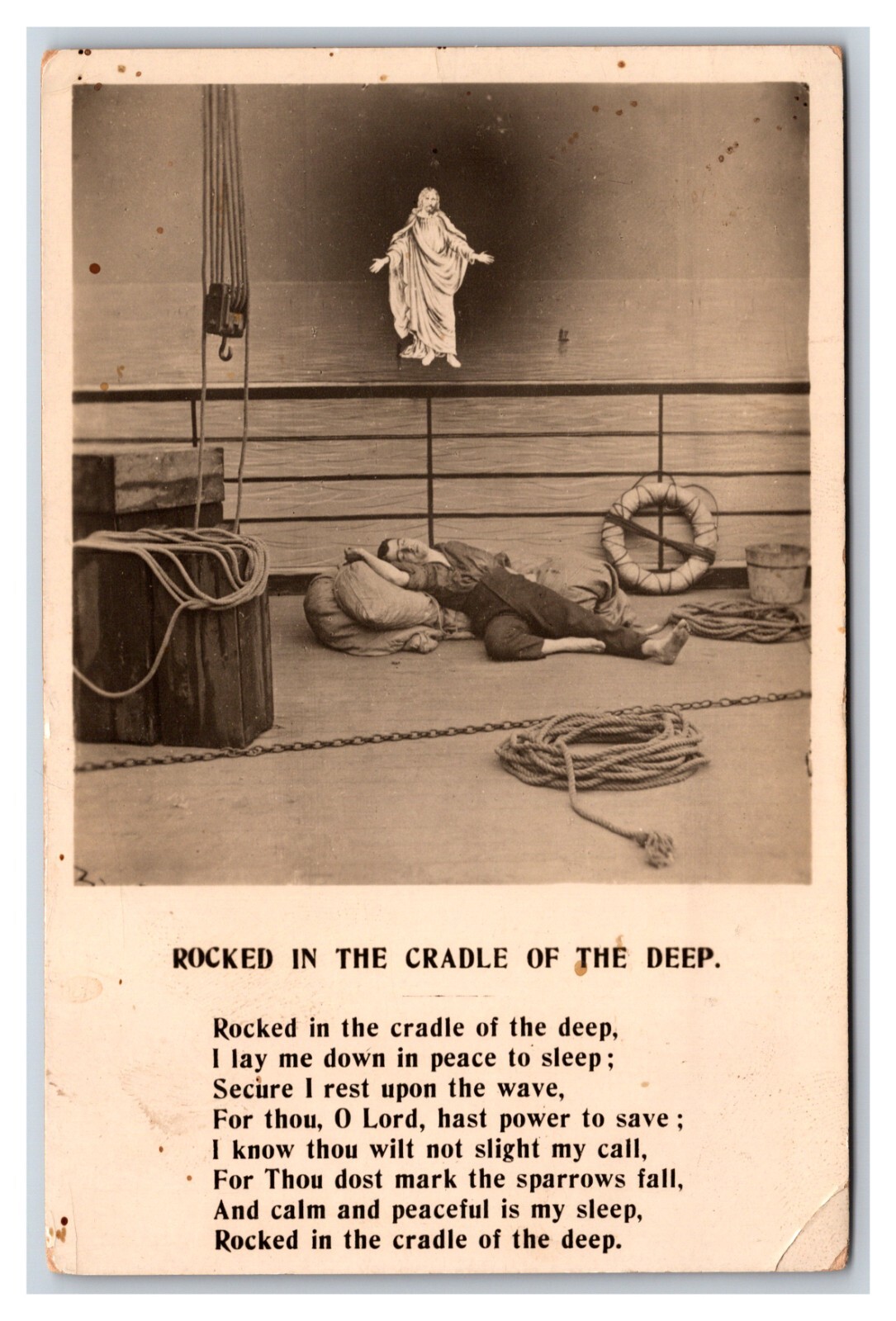 RPPC Bamforth Rocked In the Cradle of the Deep Poem Sailor on Ship Postcard O18
