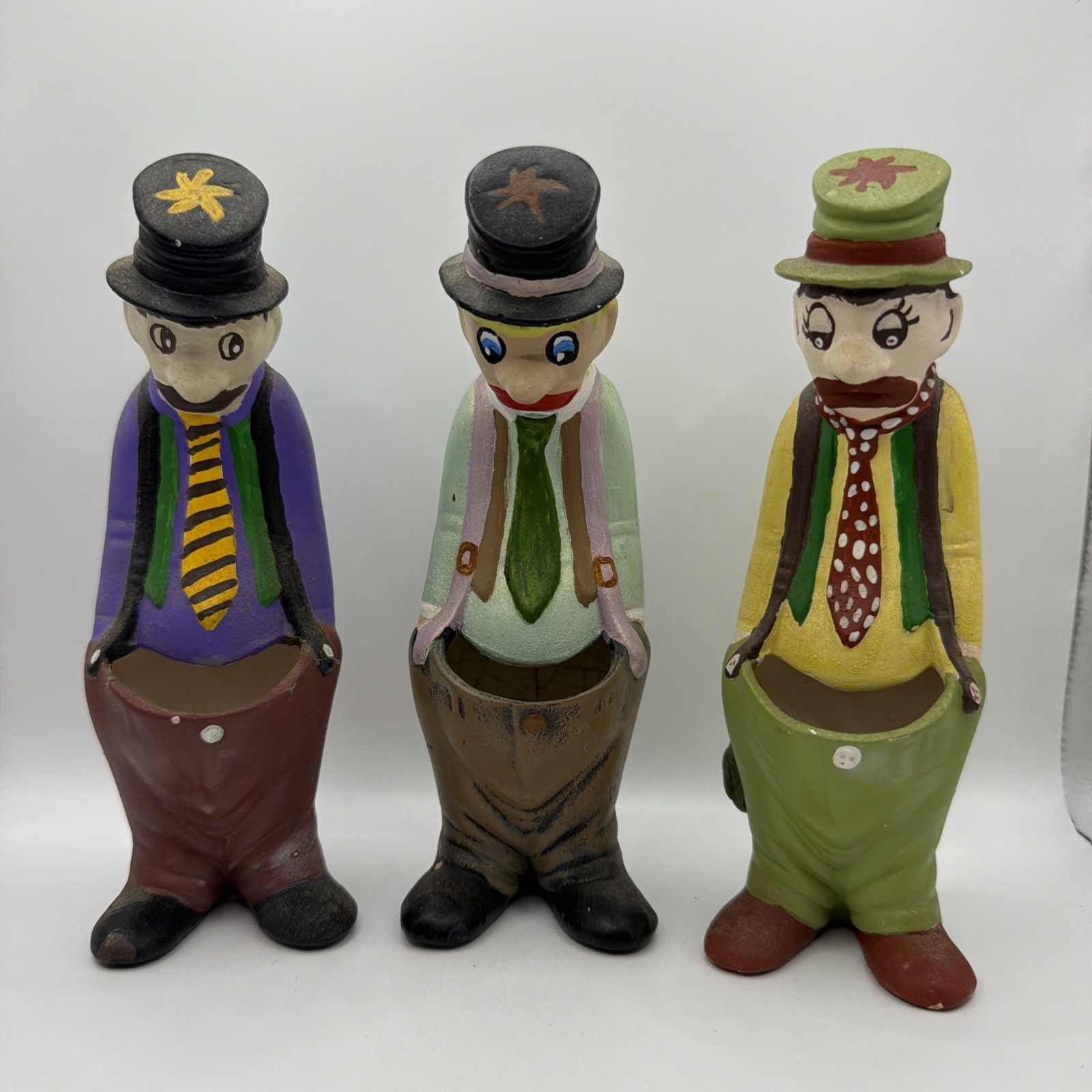Vintage Hand-Painted Clown Planters / Novelty Holders 6.5” Tall