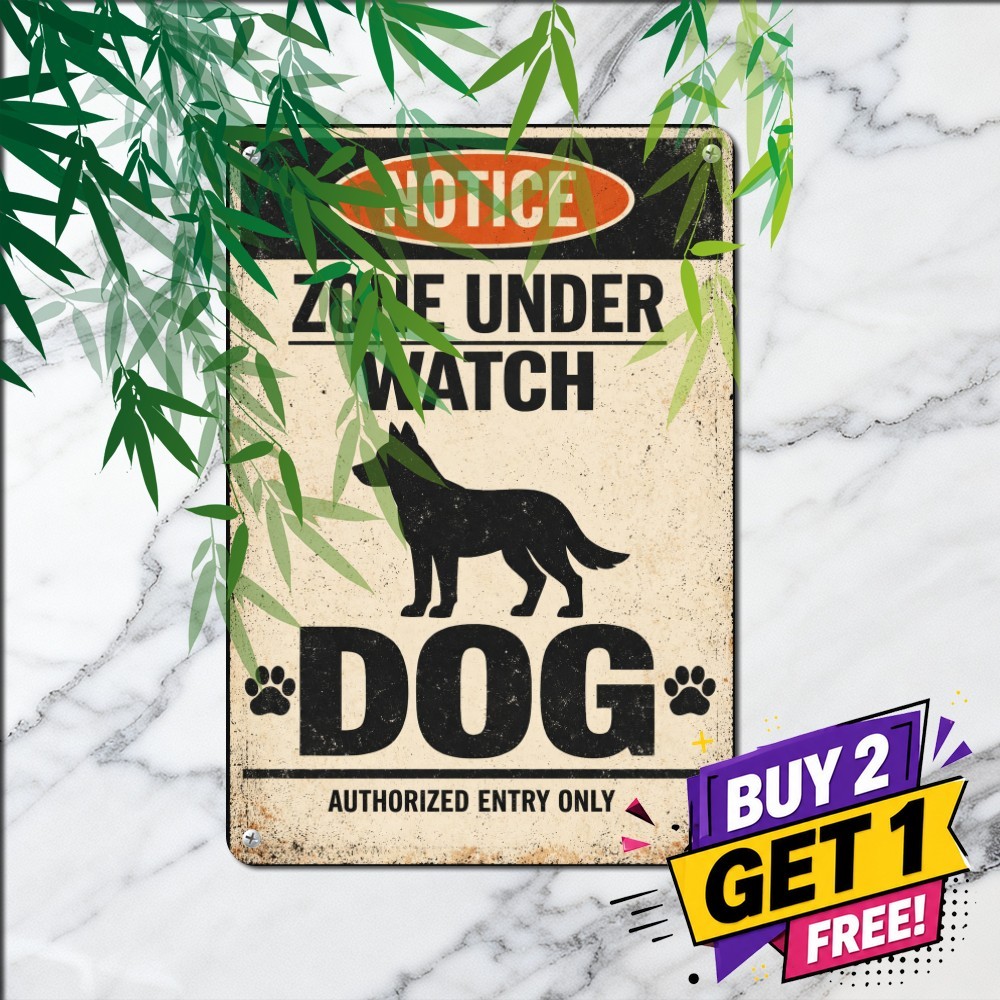 vintage dog warning notice corgi silhouette style bold