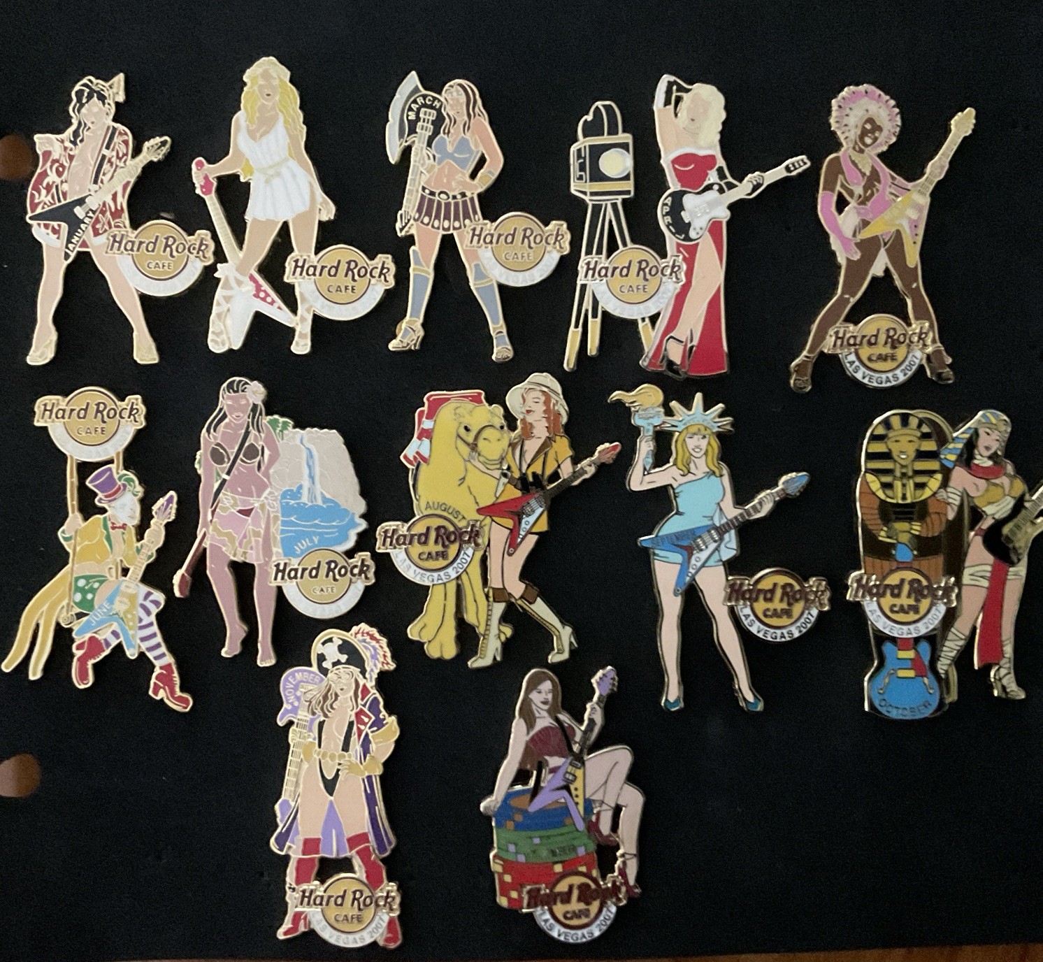 Hard Rock Cafe 2007 Las Vegas Casino Girl Pins January - December