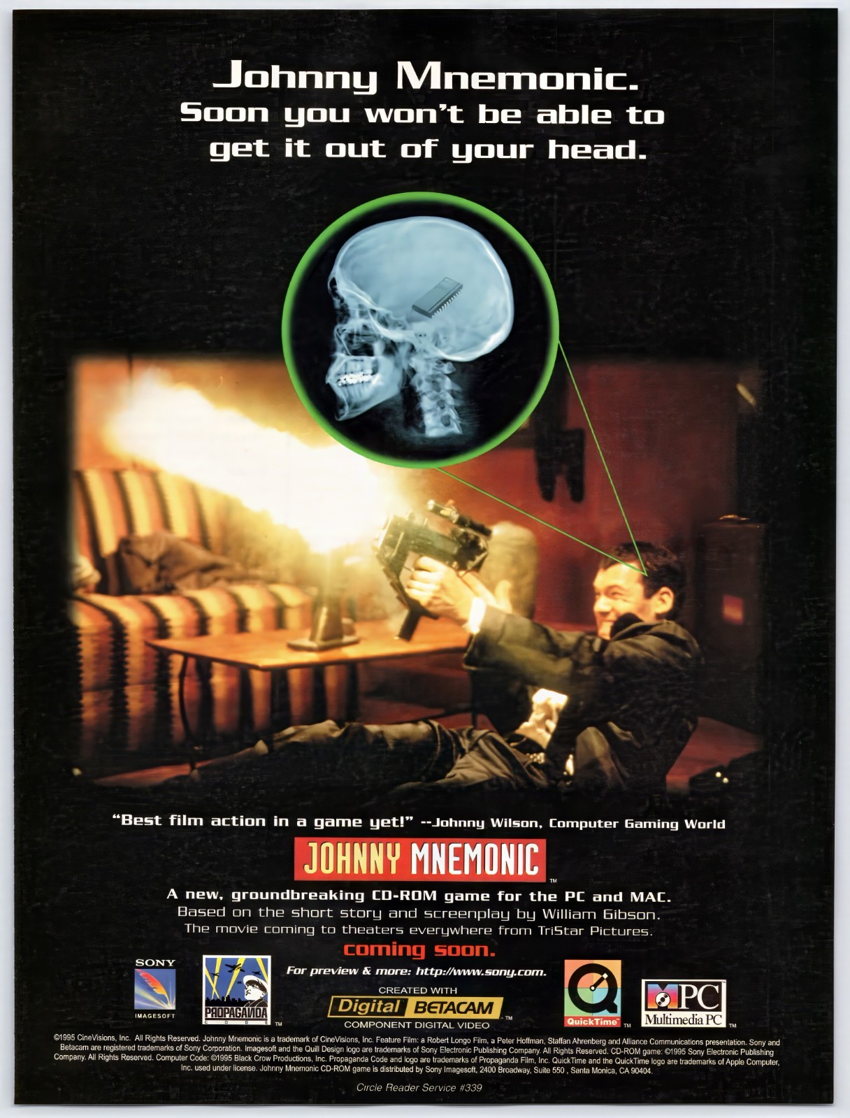 Johnny Mnemonic - PC Game - Vintage Original Print Ad/Poster Promo Art 1995