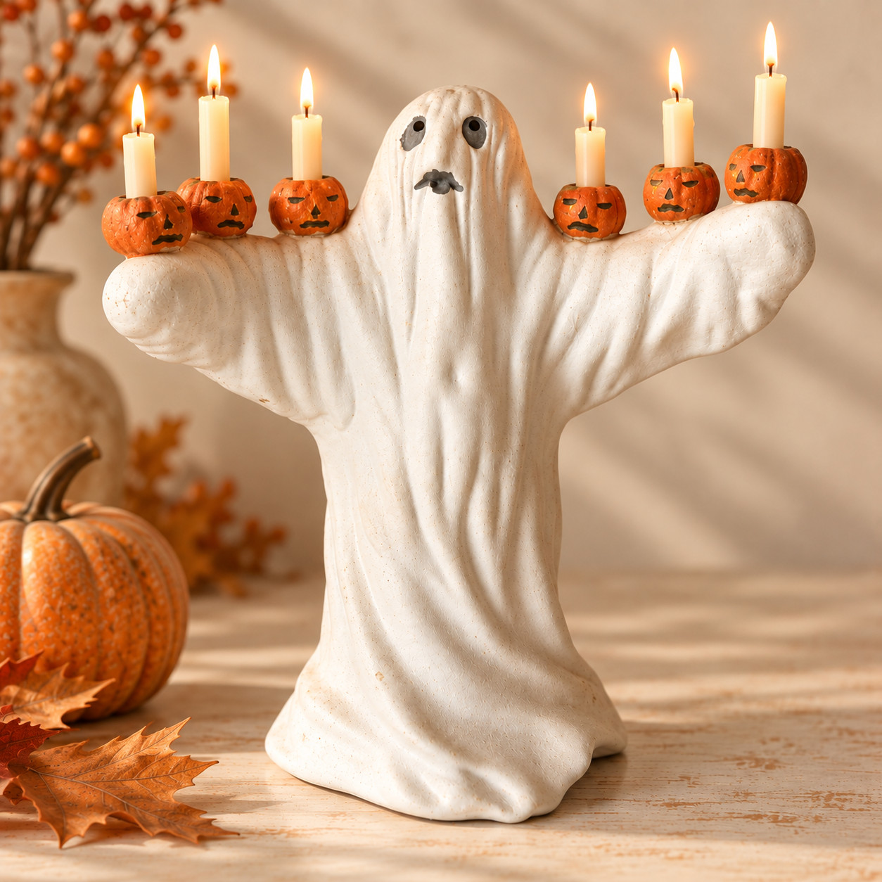 VTG Silvestri Celebrations Halloween Ghost Jack O Lantern Candelabra 12\