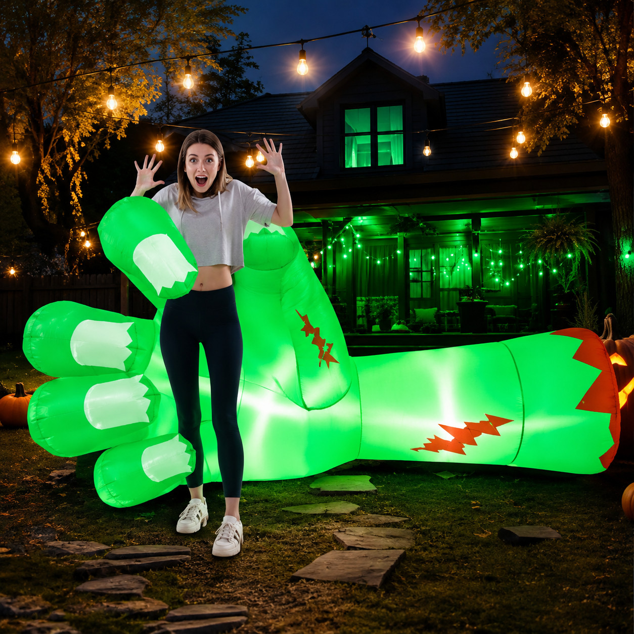  9FT Giant Zombie Hand Halloween Inflatable LED Outdoor Decoration