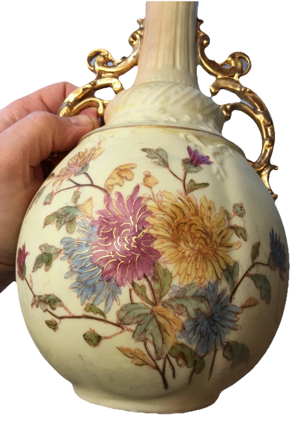antique rw rudolstadt germany hand painted porcelain art nouveau vase gilded