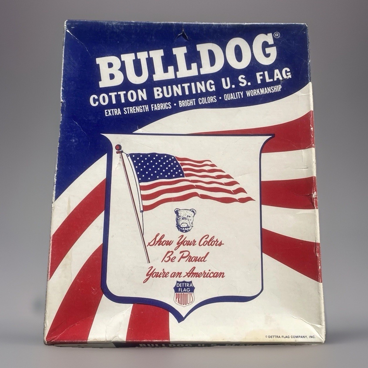 Vintage 1970’s Dettras Bulldog Bunting American Flag Stitched USA Patriotic Rare