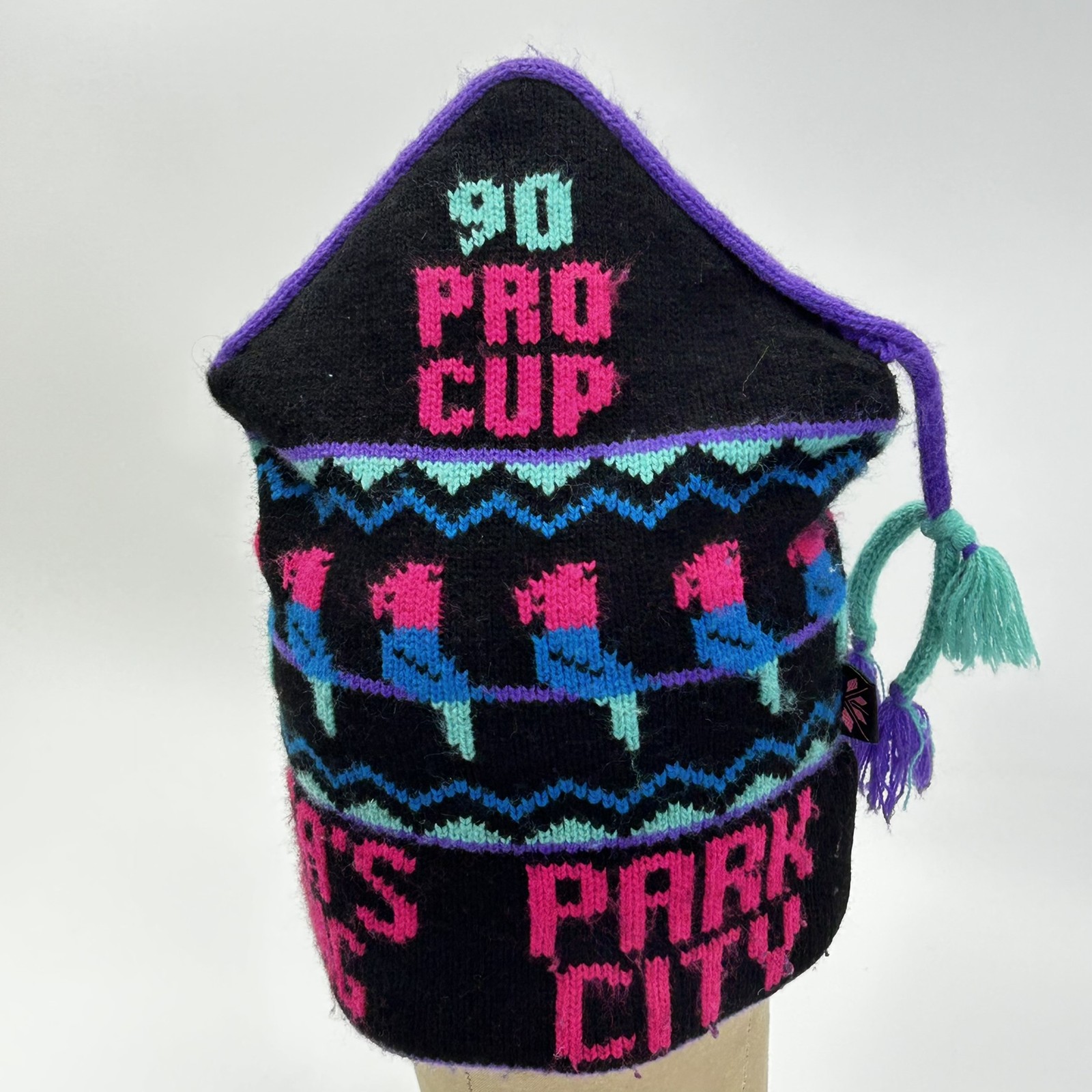 Vintage 90s PRO CUP Park City Utah Ski Beanie Hat Chullo Christine\'s Souvenir