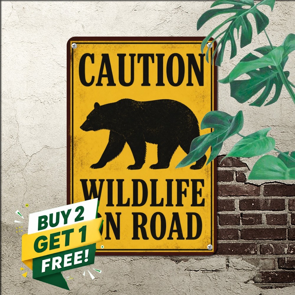 Slow Bear Crossing Metal Sign Rustic Forest Wildlife Alert Tin Plaque