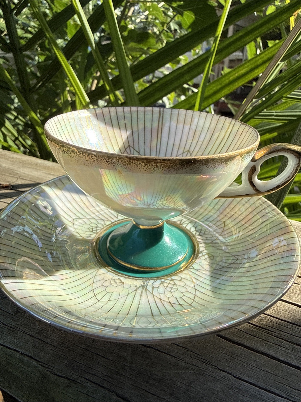 vintage Royal Halsey iridescent lusterware teacup and saucer set