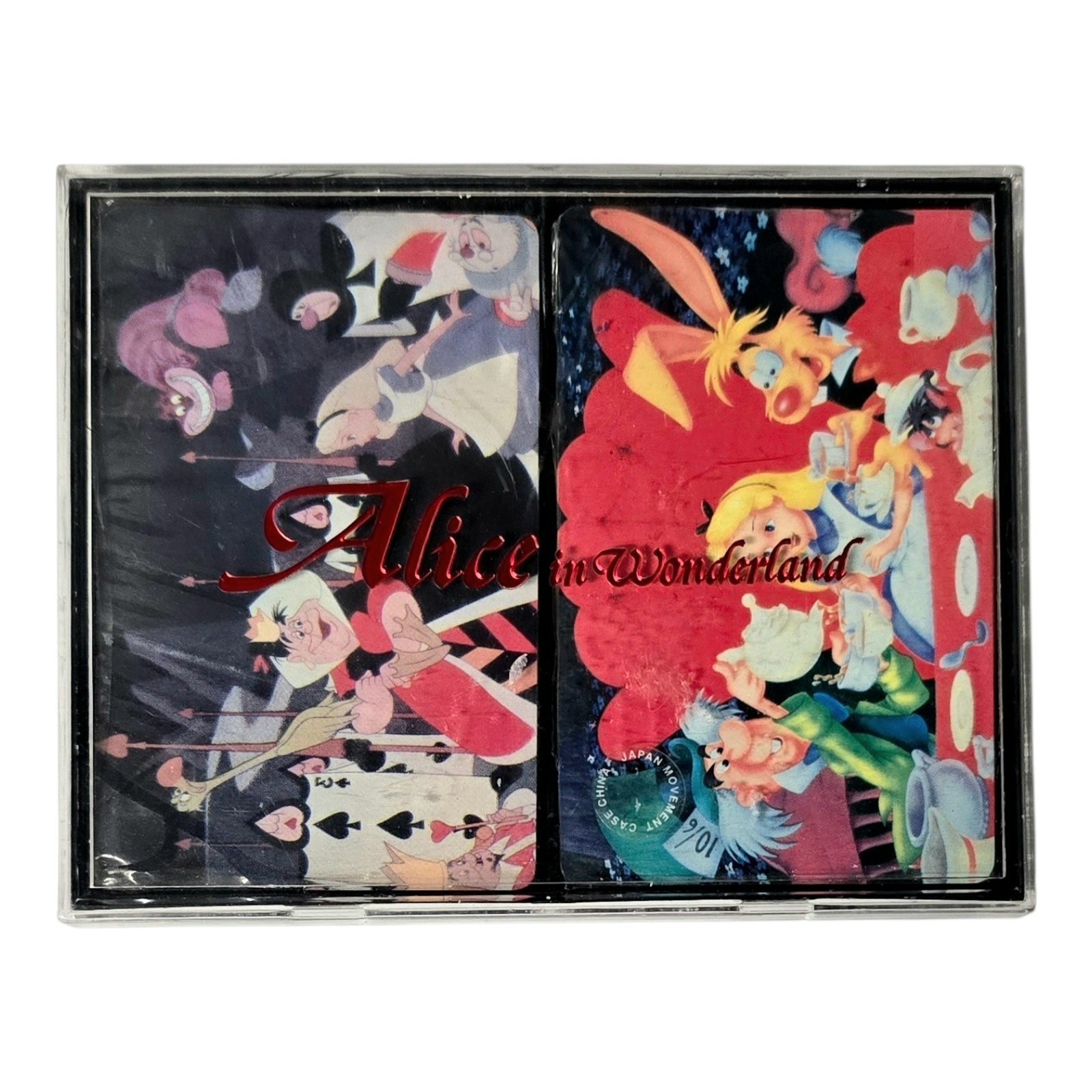 Vtg Disney Alice in Wonderland Double Deck Playing Cards Set Plastic Case 1970s 