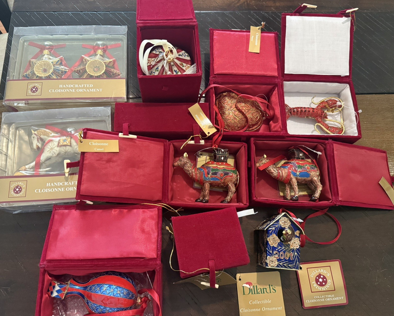 Lot of 11 Vintage Dillards Cloisonné Enamel Holiday Christmas Ornaments