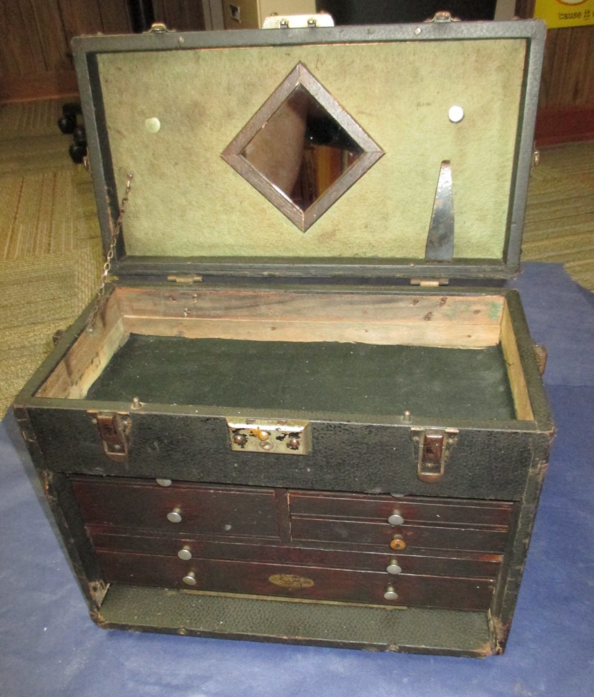 Vintage H Gerstner & Sons 7 Drawer Wood Leatherette Machinist Chest Tool Box 40s