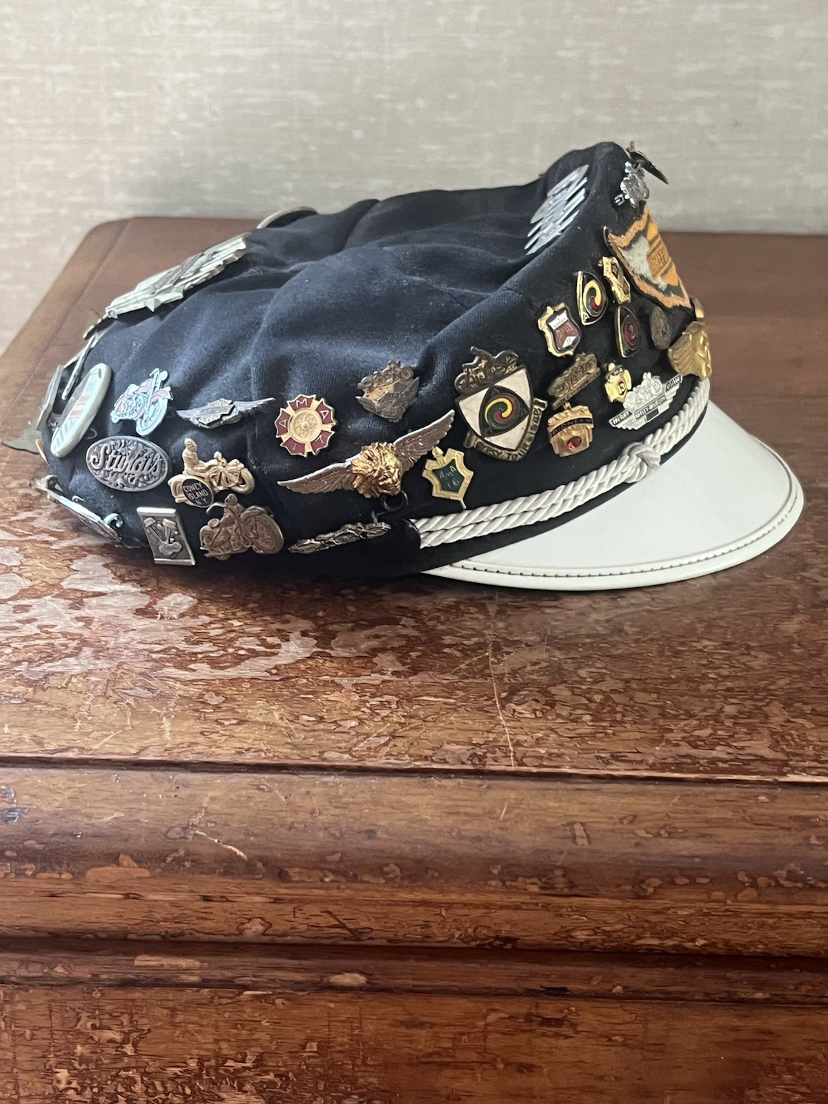1940’s -50’s Harley Davidson Captains Hat With Very Rare Pins.