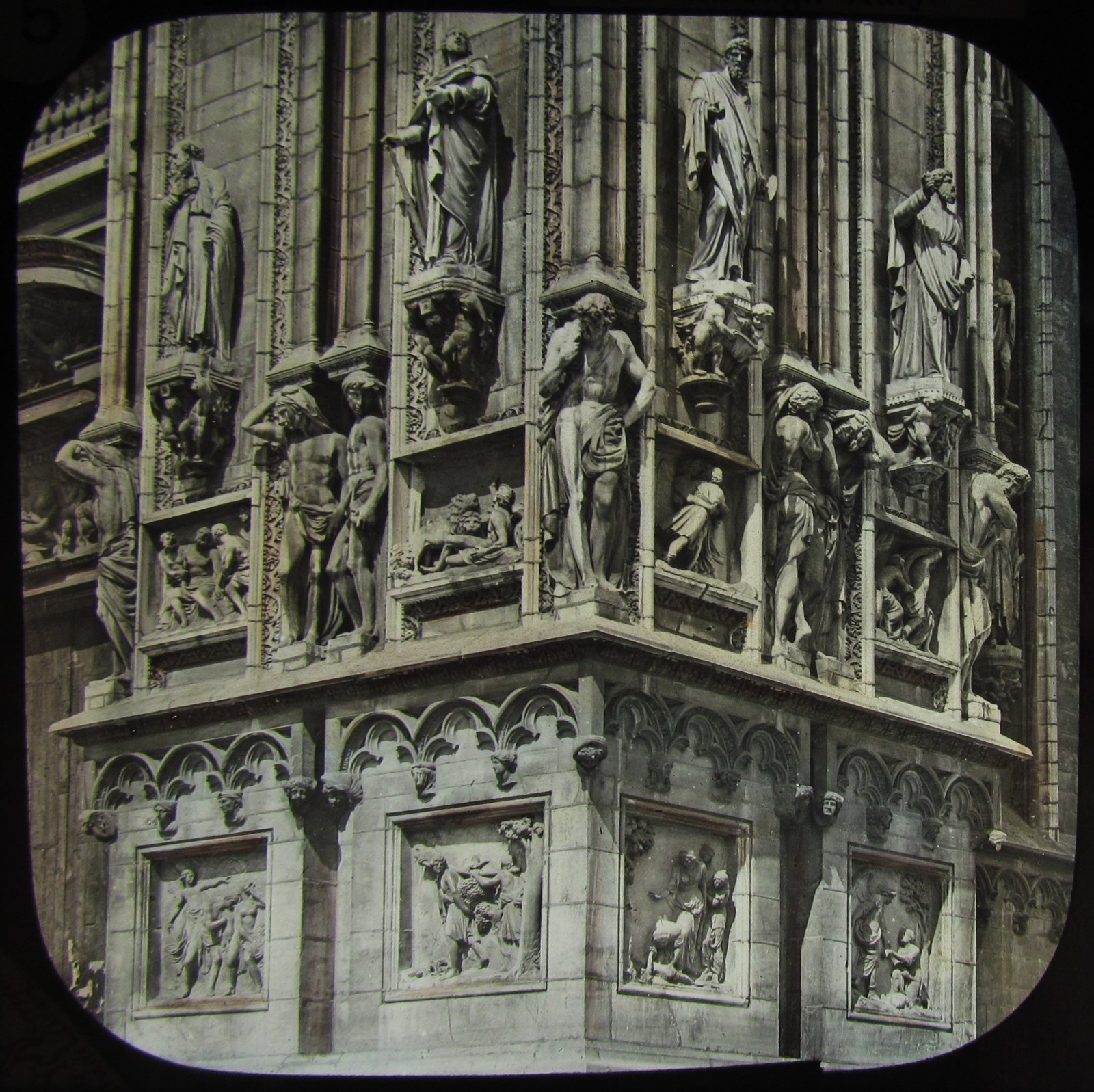 Glass Magic Lantern Slide SCULPTURES MILAN CATHEDRAL C1890 VICTORIAN PHOTO ITALY