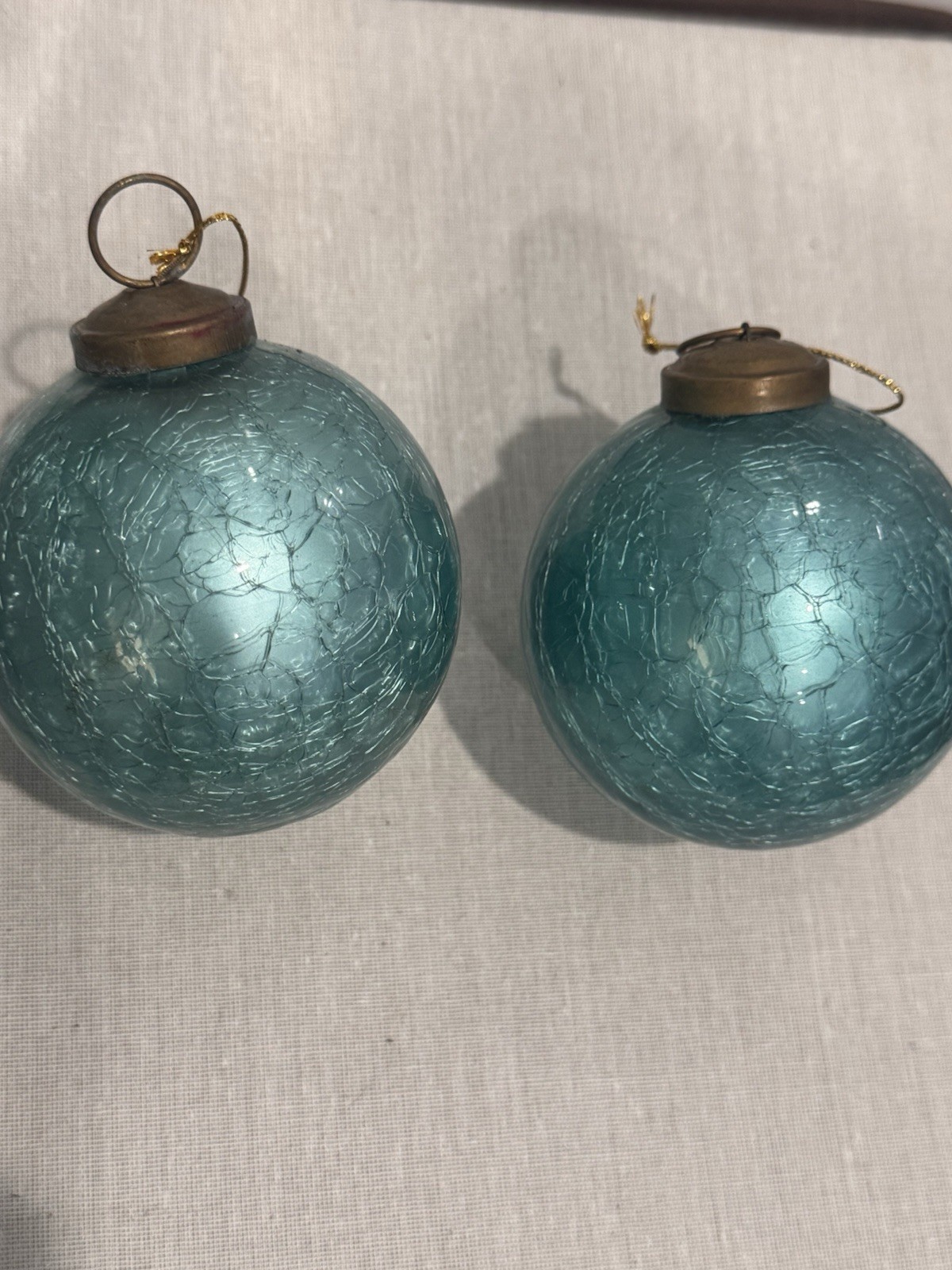 Antique German Kugel Christmas Ornaments Teal Blue Heavy Glass 3” Pair