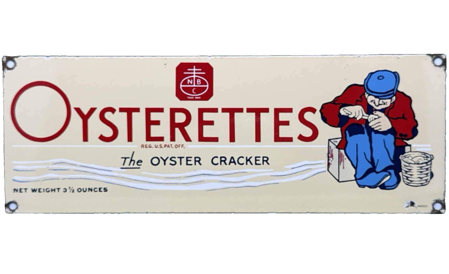 VINTAGE OYSTERETTES PORCELAIN SIGN SOUP CRACKER GAS STATION GROCERY STORE OIL